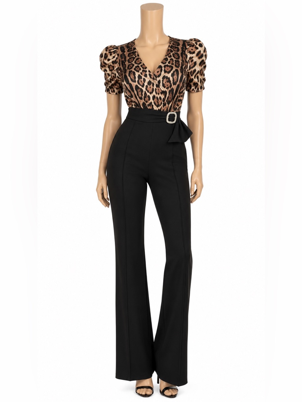 Valentine Clarisse Leopard Print Flare Jumpsuit NWT Small